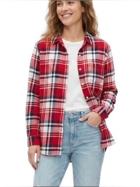 GAP Plaid Button Down Shirt Red, Navy Blue and White Women’s Size Medium